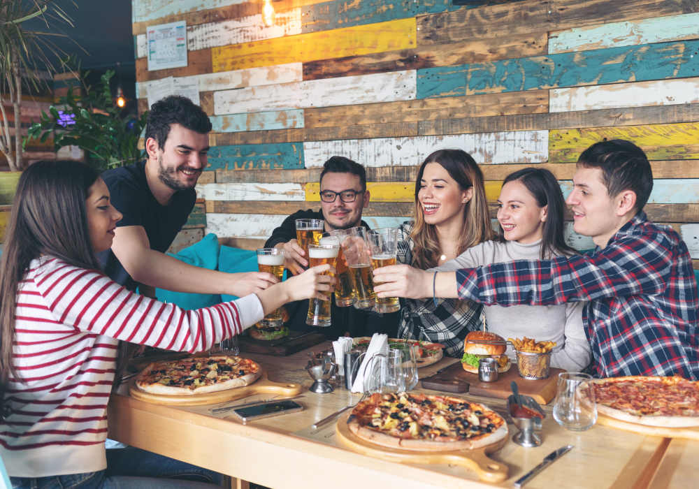 Residents enjoying drinks near Bellevue Ridge Apartments in Bellevue, Washington 