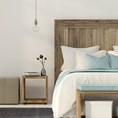 A well-lit bedroom at Copper Canyon in Twentynine Palms, California