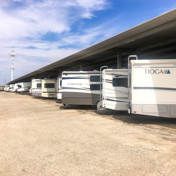 Covered RV, boat, and auto storage at StorQuest Self Storage in Los Angeles, California