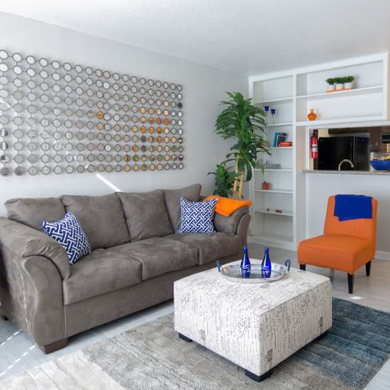 Spacious living room at Villa Barcelona in Houston, Texas