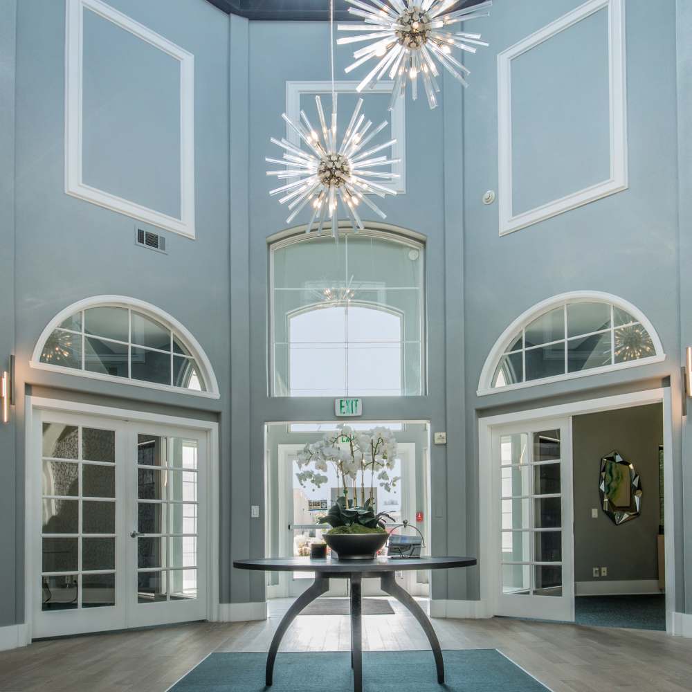 Leasing office entrance at One Belmar Place in Lakewood, Colorado
