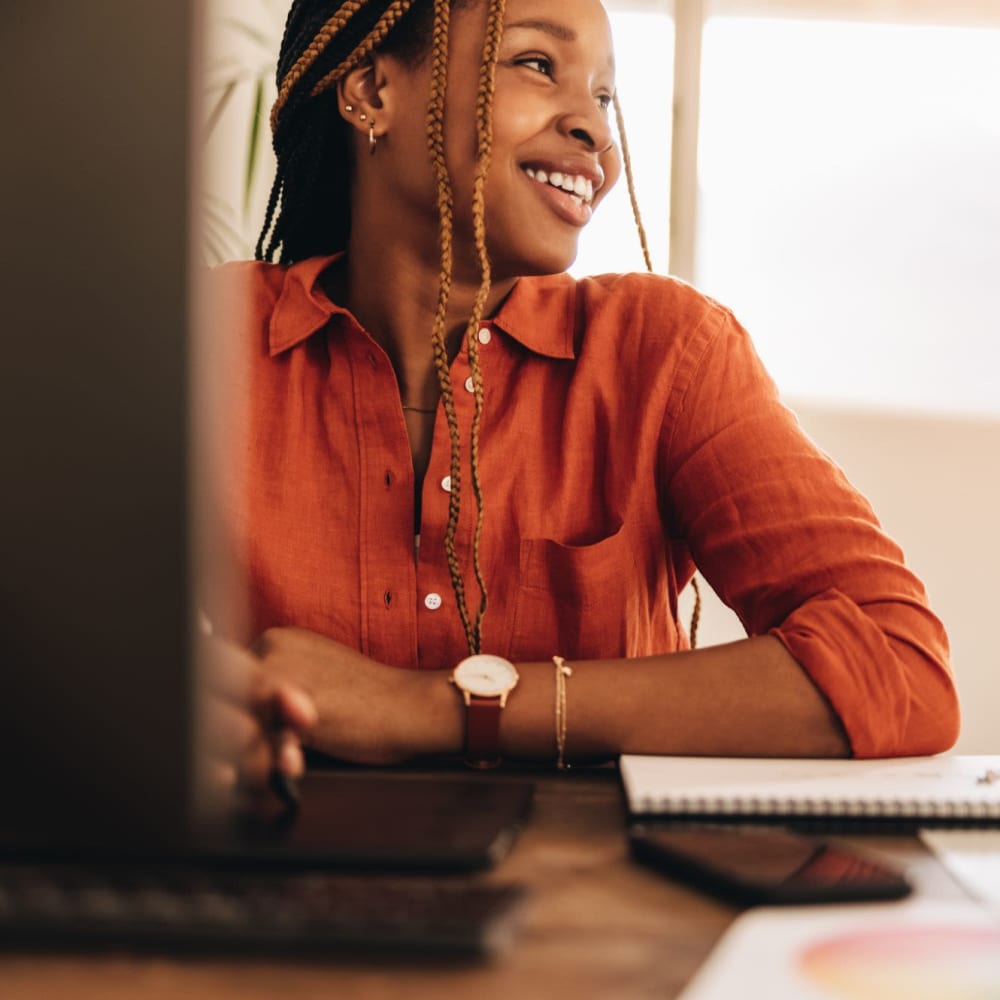 Resident working from home at The Olympian Apartments in Olympia, Washington