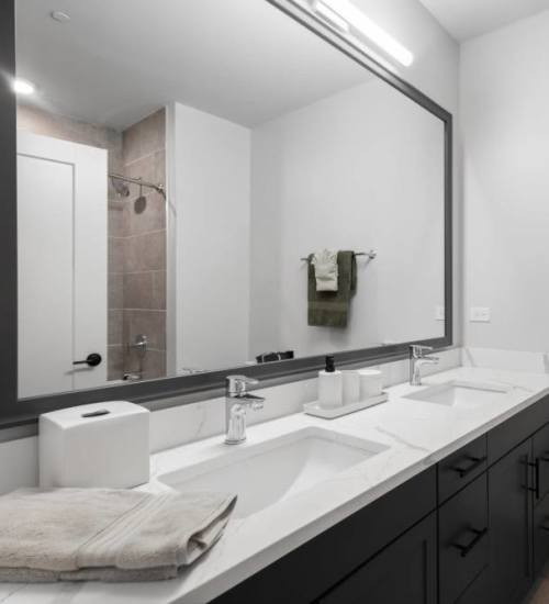 Model bathroom at The Maximillian at Stonefield in Charlottesville, Virginia