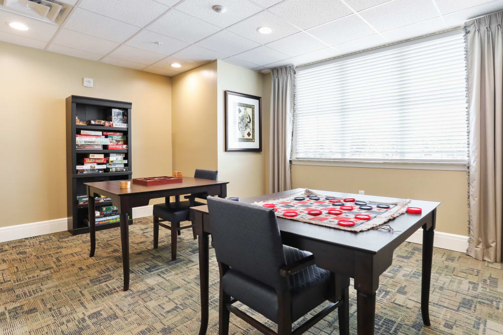 Checkers in the game room at Harmony at Martinsburg in Martinsburg, West Virginia