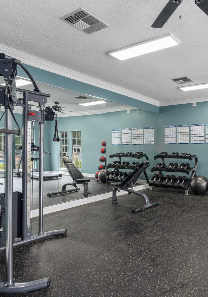 Exercise equipment in the fitness center at Lenox Gates in Mobile, Alabama