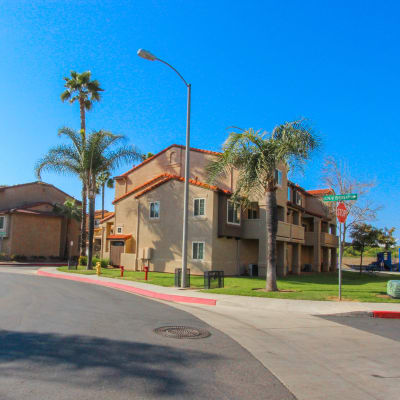 Looking down the street towards homes at Prospect View in Santee, California