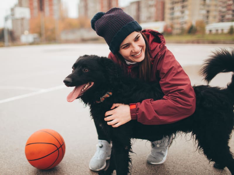 A couple with their dog at Windsor Park in Woodbridge, Virginia