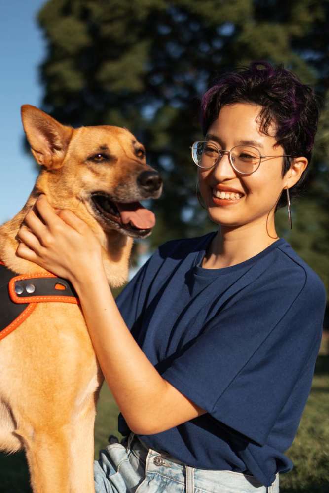 Resident along with her dog at Green Tree Place in Houston, Texas