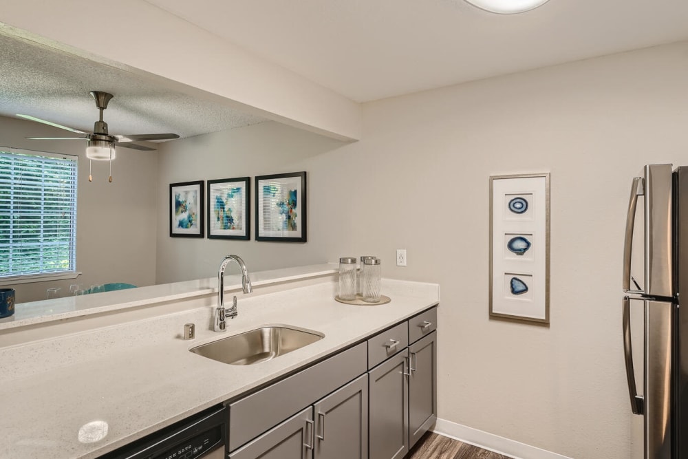 Kitchen area at Align Apartment Homes in Federal Way, Washington.