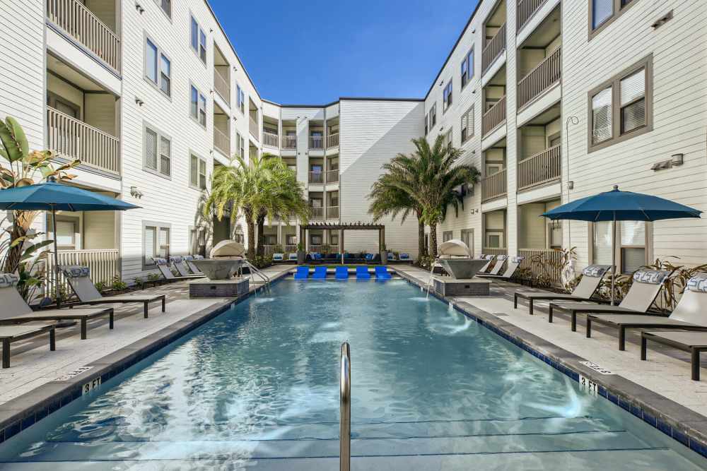 Luxury community pool at Soba Apartments in Jacksonville, Florida