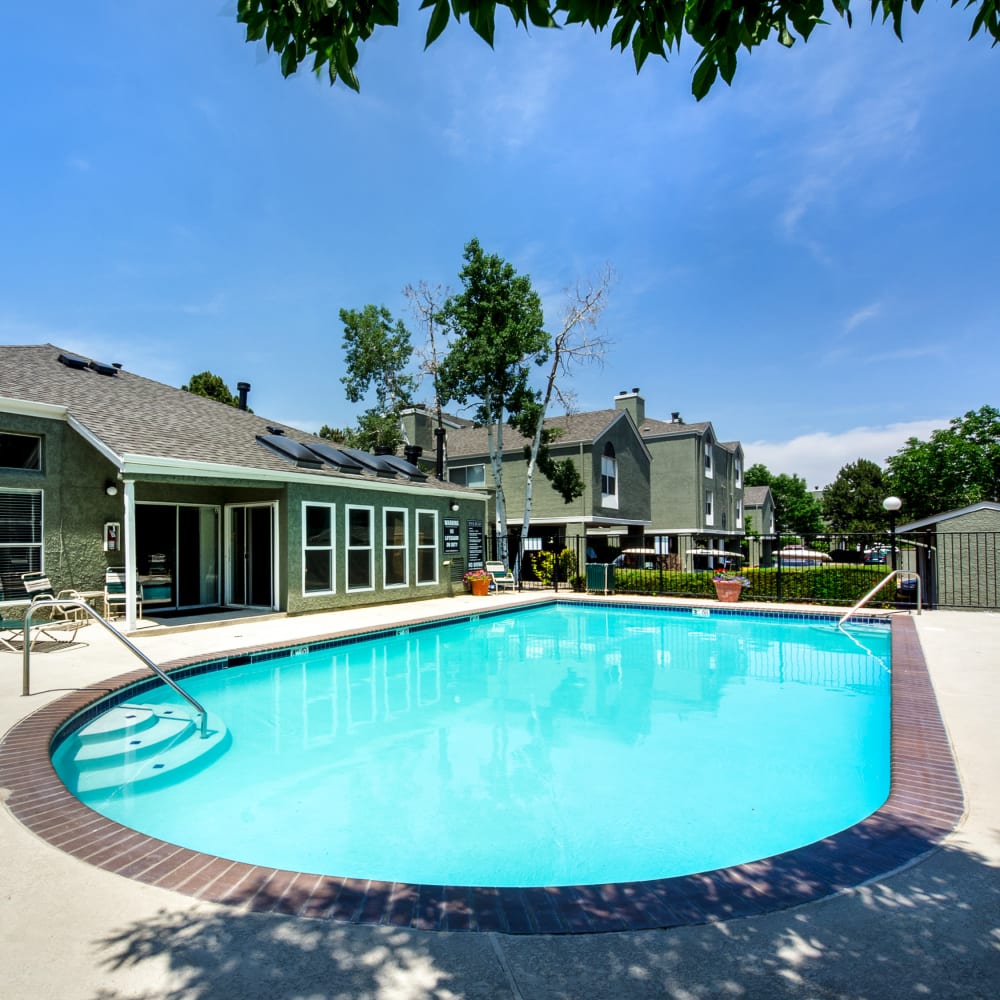 Sparkling swimming pool at Waterfield Court Apartment Homes in Aurora, Colorado