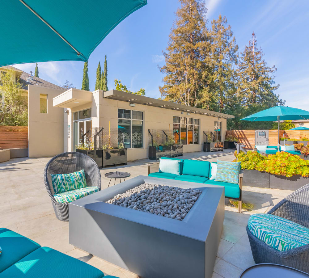 Lounge area at the fire pit at Mia in Palo Alto, California