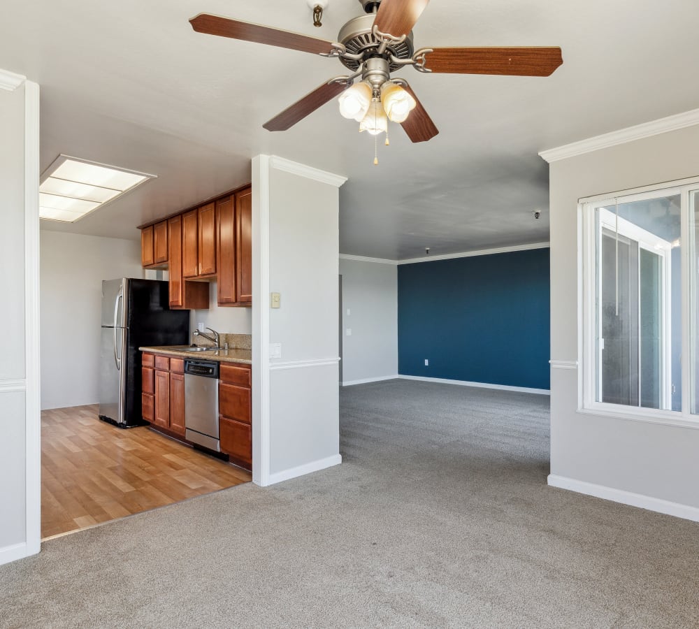 living and kitchen at Tower Apartment Homes in Alameda, California