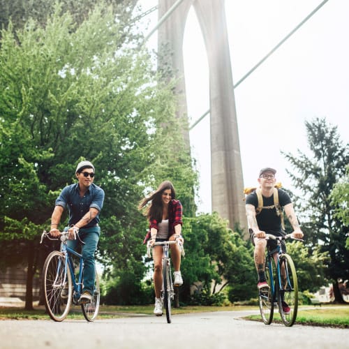 Residents biking near Arbora Palo Alto in Palo Alto, California