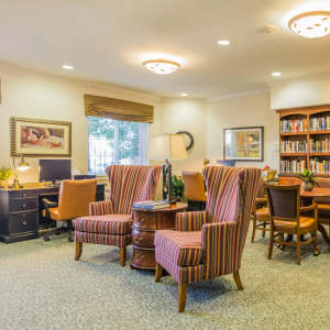 Library at Lakeview Senior Living in Lakewood, Colorado.