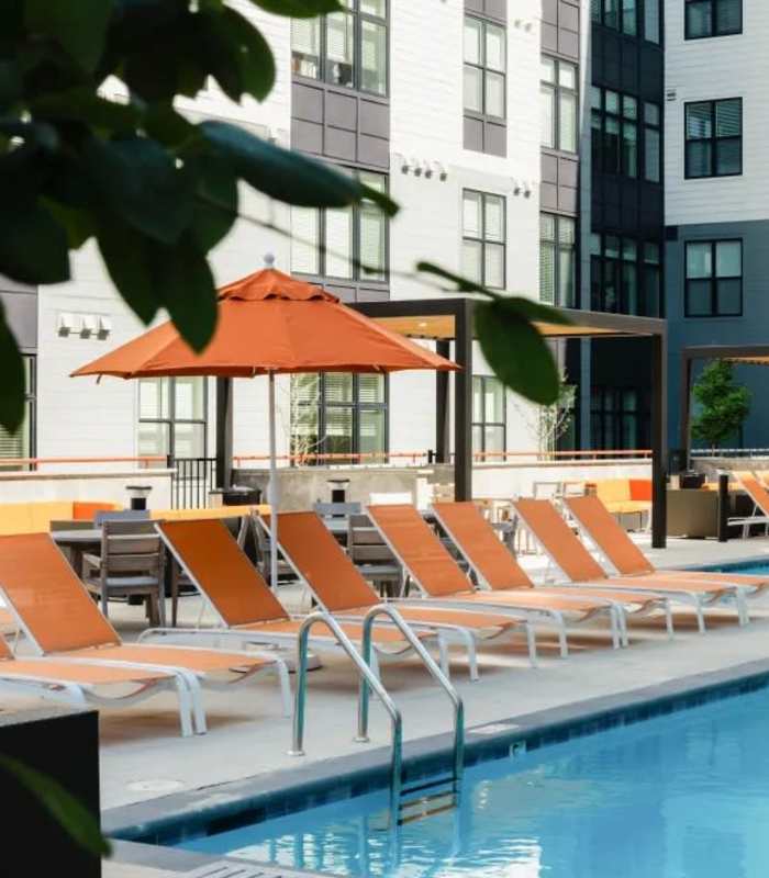 Resort-style pool at The Maximillian at Stonefield in Charlottesville, Virginia