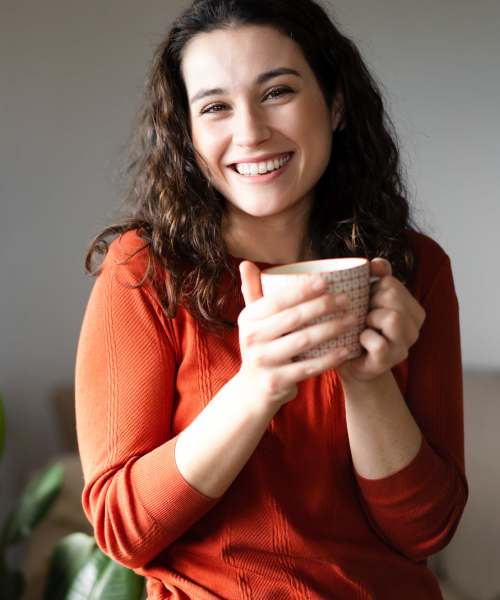 Resident drinking coffee at Granite Creek in Rocklin, California