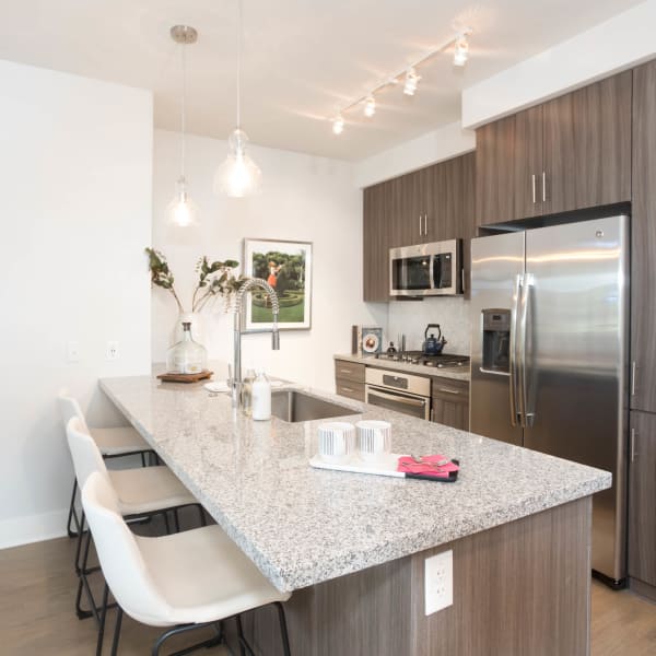Beautiful modern kitchen with granite countertops at Lakeside Drive Apartments in Tempe, Arizona