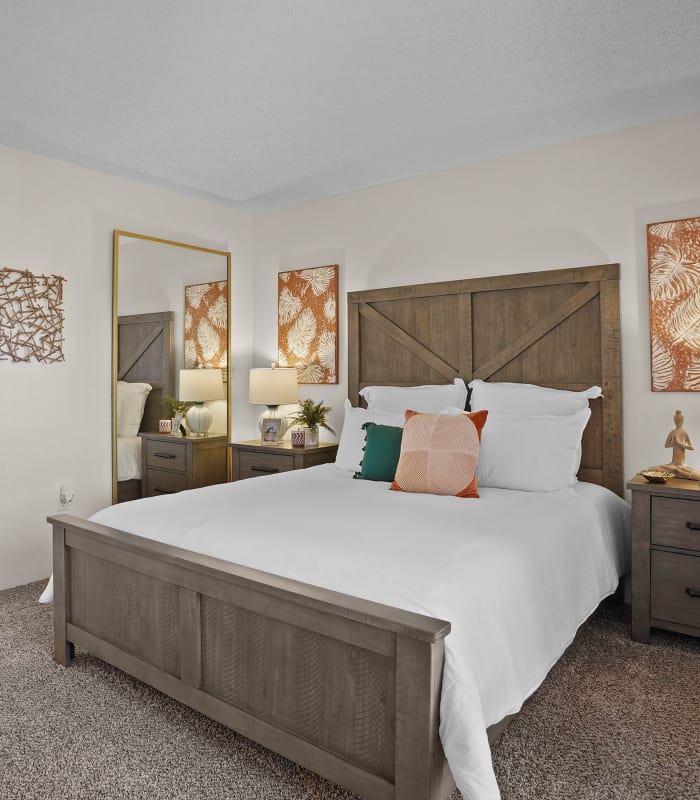 Spacious carpeted bedroom at The Crest Apartments in El Paso, Texas