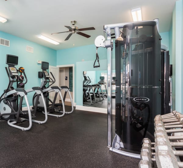 Exercise equipment in the fitness center at Retreat at the Park in Burlington, North Carolina