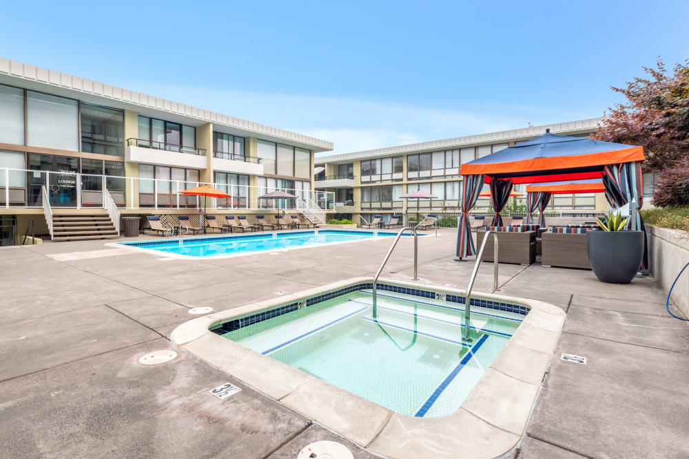 Swimming pool and hot tub at Skyline Terrace Apartments in Burlingame, California