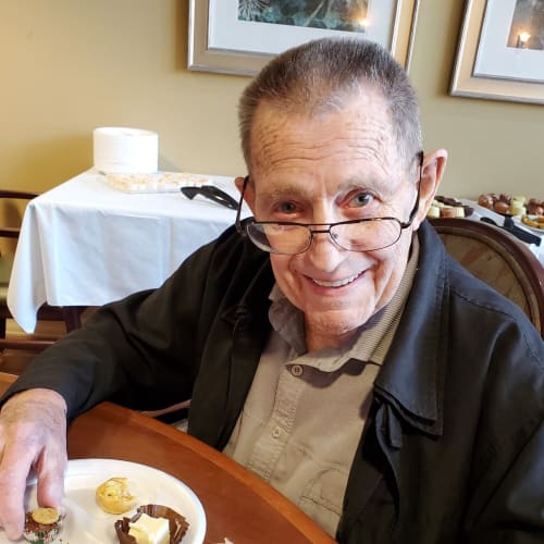 resident smiling at The Oxford Grand Assisted Living & Memory Care in Wichita, Kansas