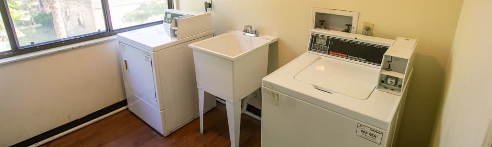 In-unit green-certified washer and dryer in a model apartment at Westland Gardens in Toledo, Ohio
