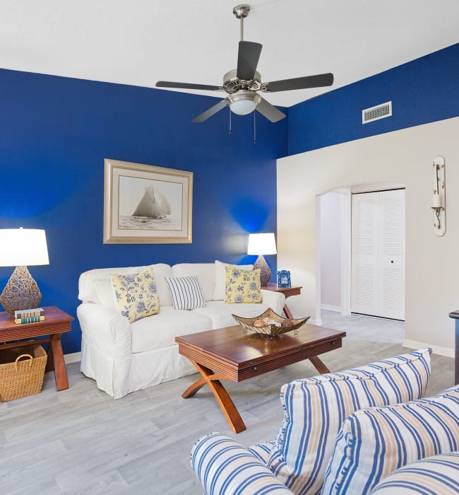 Model living room at Indian Hills Apartments in Boynton Beach, Florida