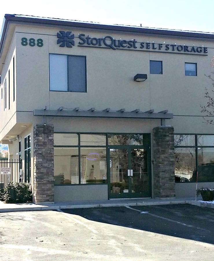 The exterior of the main entrance at StorQuest Self Storage in Reno, Nevada
