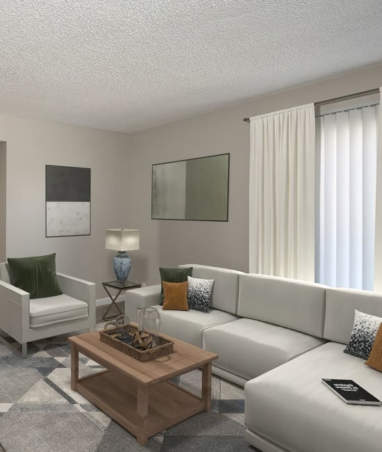 Well-lit living room at California Center Apartments in Sacramento, California