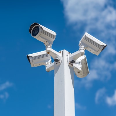 Digital security cameras at A-American Self Storage in Ridgecrest, California