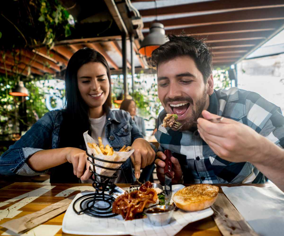 Resident couple having lunch at restaurant near Savannah House of Guthrie in Guthrie, Oklahoma