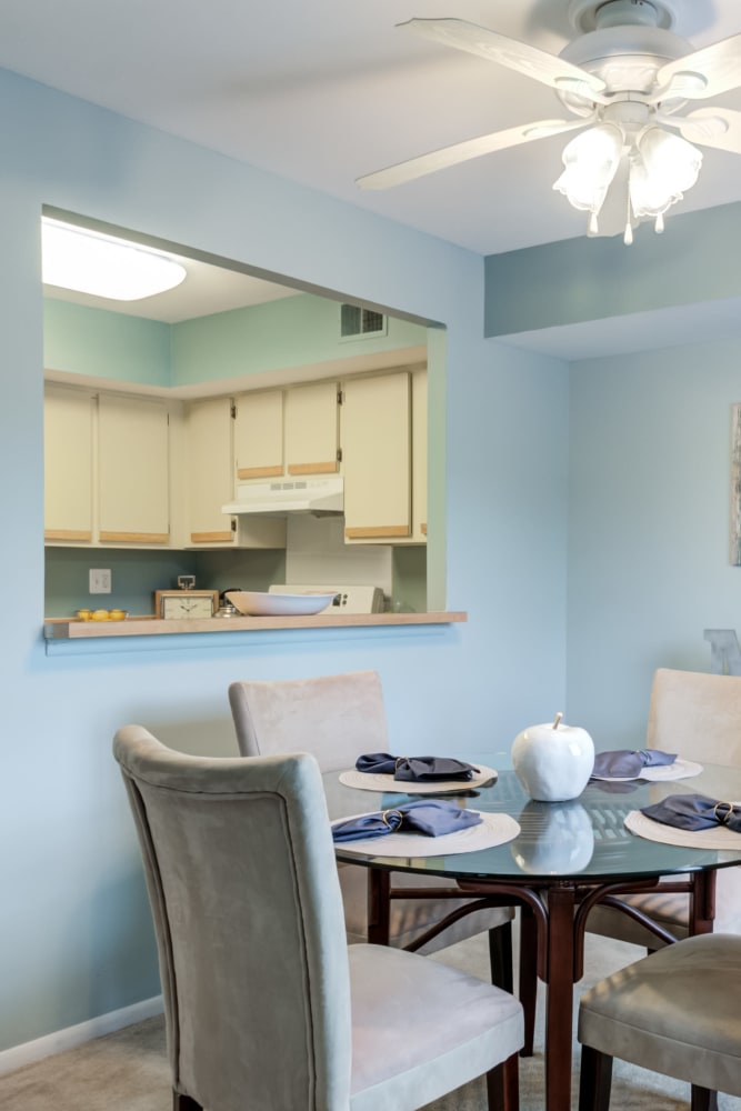 Dining area in a model home at Montgomery Woods Townhomes in Harleysville, Pennsylvania
