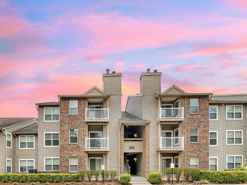 Exterior of an apartment building at Hunt Club in Gaithersburg, Maryland