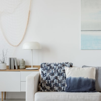 A furnished living room at Adobe Flats II in Twentynine Palms, California