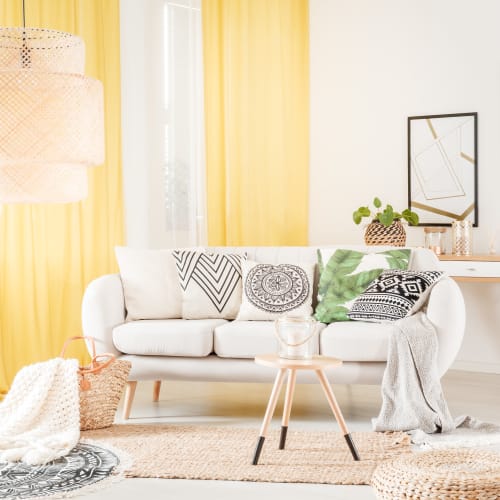 A furnished living room at Bonita Bluffs in San Diego, California