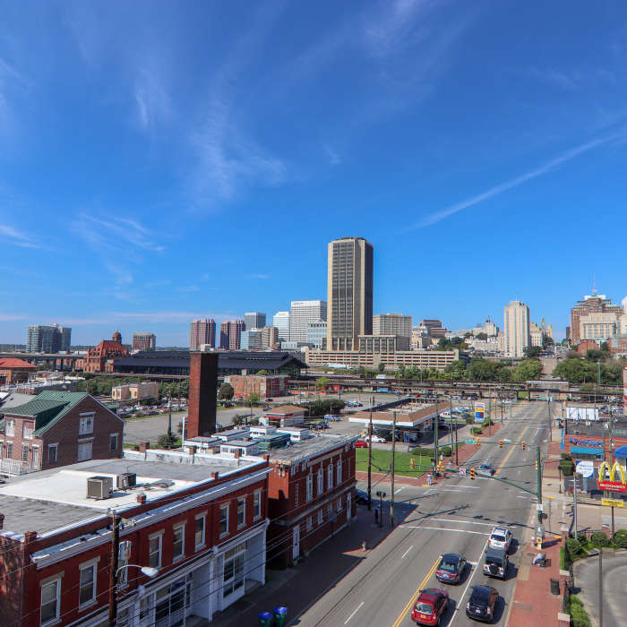 Aerial view of apartments at Attain Shockoe in Richmond, Virginia