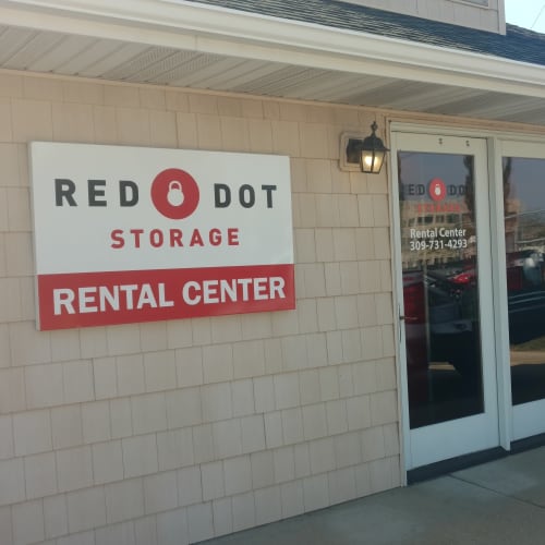 Entrance to the rental center at Red Dot Storage in Bloomington, Illinois