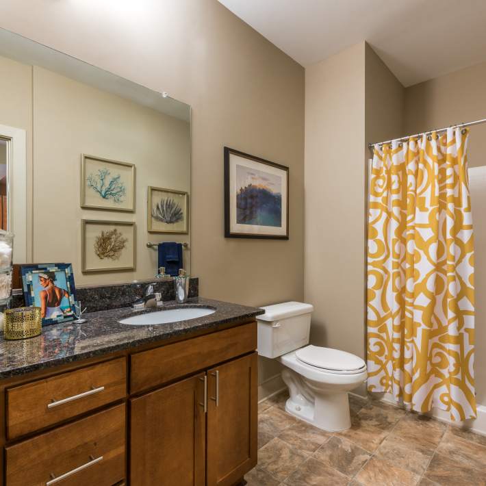 Model bathroom at Attain at Quarterpath, Williamsburg, Virginia