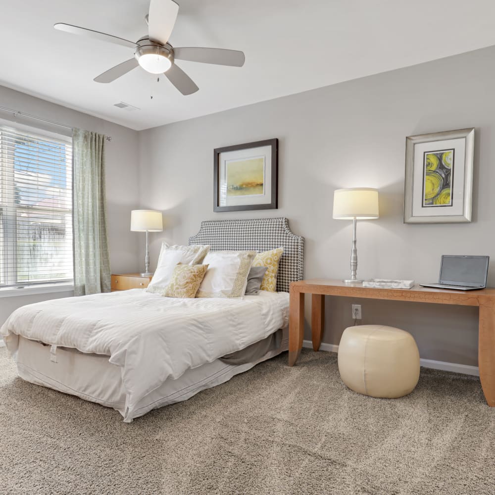 A large bedroom with a closet at The Courts of Avalon in Pikesville, Maryland