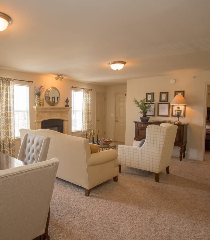 Living Room with fireplace at Villas at Stonebridge in Edmond, Oklahoma