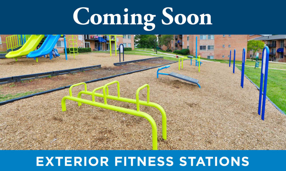 Exterior Fitness Stations at Charleston Place Apartment Homes in Ellicott City, Maryland