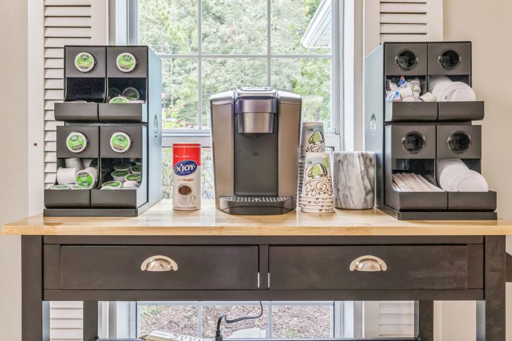 Coffee bar in clubhouse at Vivo Living Summerville in Summerville, South Carolina