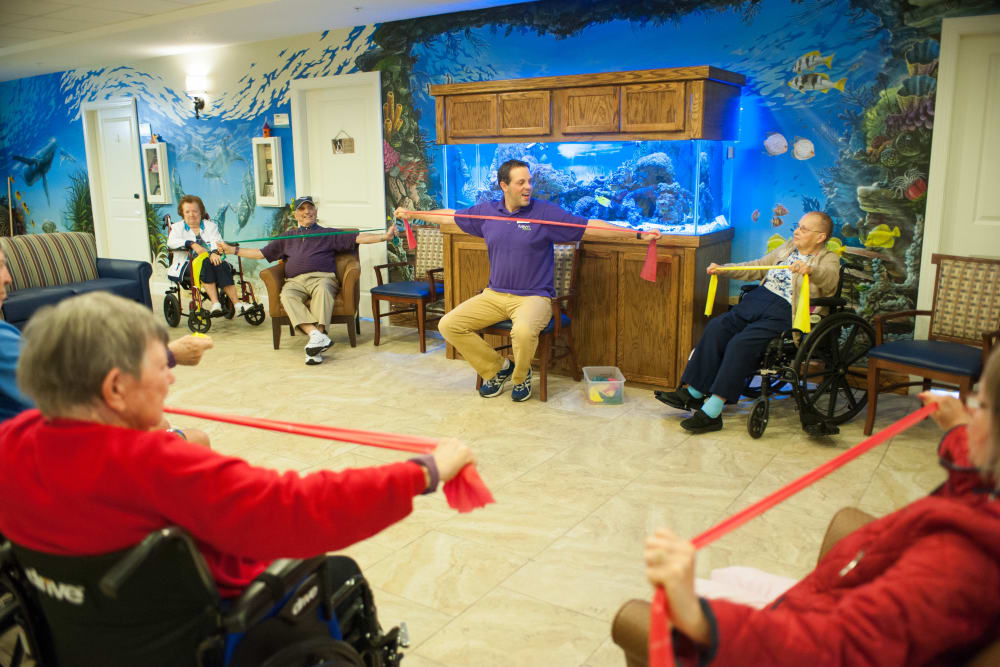 Staff member teaching a wellness class at Inspired Living Lewisville in Lewisville, Texas. 