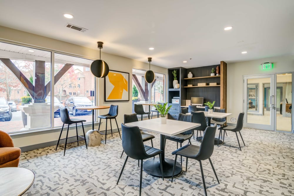 Well-lit lobby at Sofi Gaslight Commons in South Orange, New Jersey