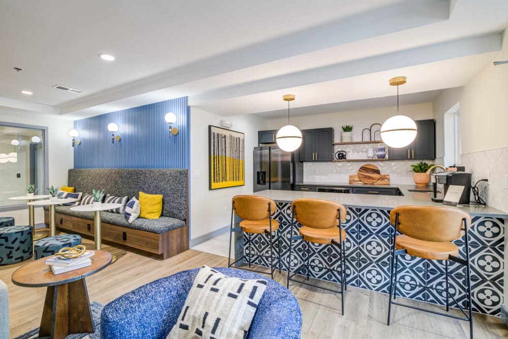 Comfortable resident lounge at Sofi Gaslight Commons in South Orange, New Jersey