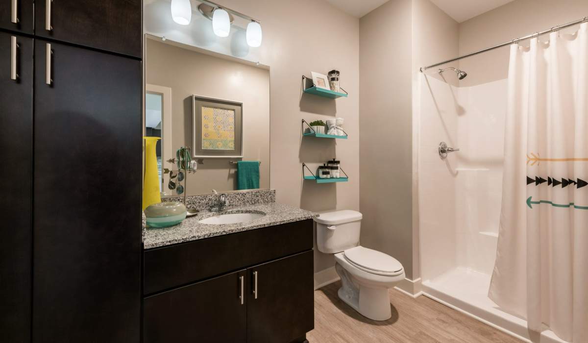 Bathroom with built in closets at Infinity at Centerville Crossing, Virginia Beach, Virginia