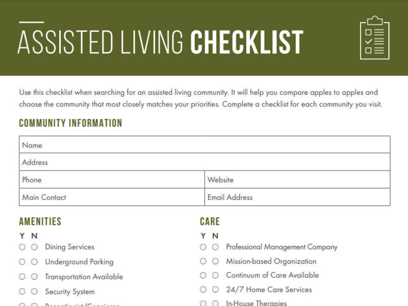Assisted Living checklist at The Pillars of Grand Rapids in Grand Rapids, Minnesota