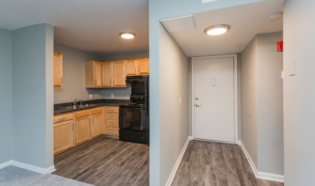 Kitchen and entryway at Gibson Creek Apartments in Madison, Tennessee
