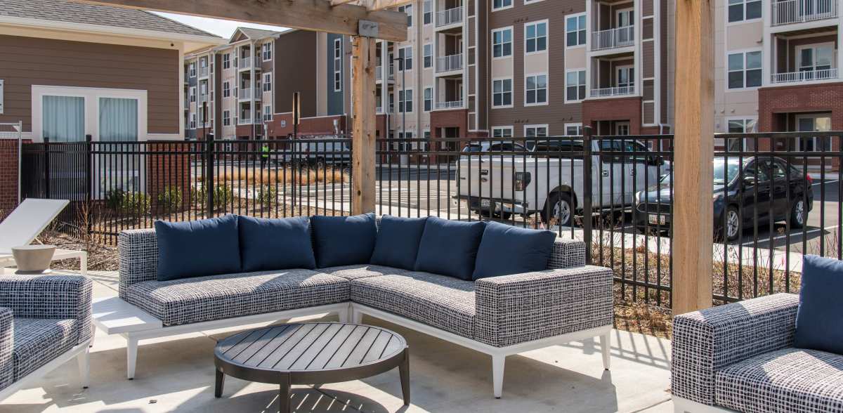 Patio with comfy outdoor furniture at Palmer's Creek, Fredericksburg, Virginia